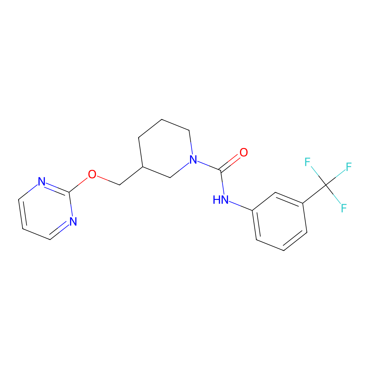 3-[(pyrimidin-2-yloxy)methyl]-N-[3-(trifluoromethyl)phenyl]piperidine-1-carboxamide molecular structure, CAS 2379977-82-7