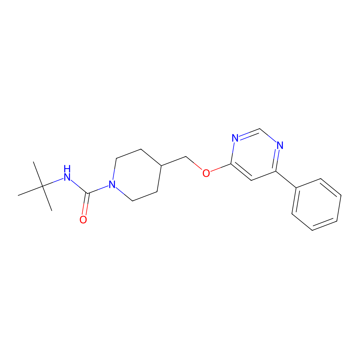 N-tert-butyl-4-{[(6-phenylpyrimidin-4-yl)oxy]methyl}piperidine-1-carboxamide molecular structure, CAS 2379977-88-3