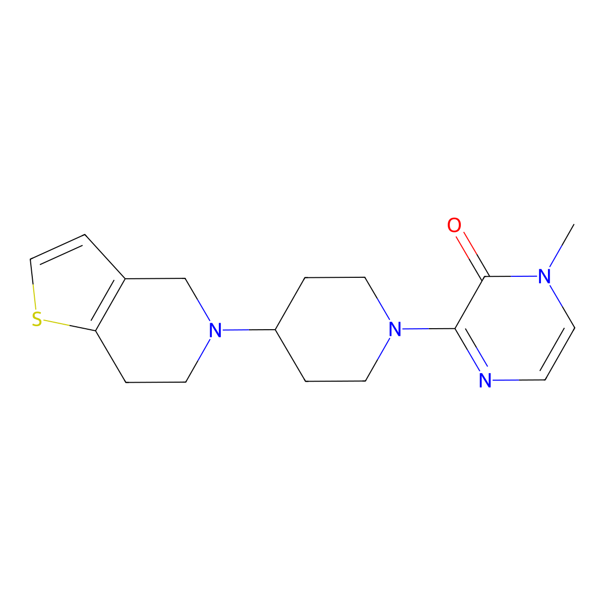 1-methyl-3-(4-{4H,5H,6H,7H-thieno[3,2-c]pyridin-5-yl}piperidin-1-yl)-1,2-dihydropyrazin-2-one molecular structure, CAS 2379977-90-7