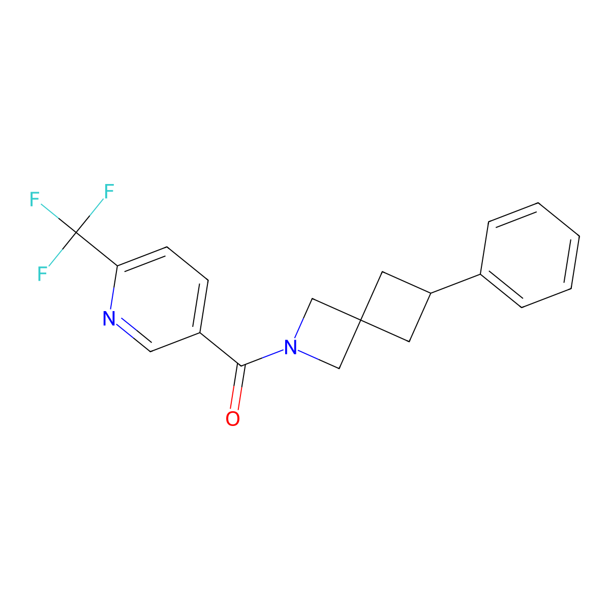 6-Phenyl-2-[6-(trifluoromethyl)pyridine-3-carbonyl]-2-azaspiro[3.3]heptane molecular structure, CAS 2379977-92-9