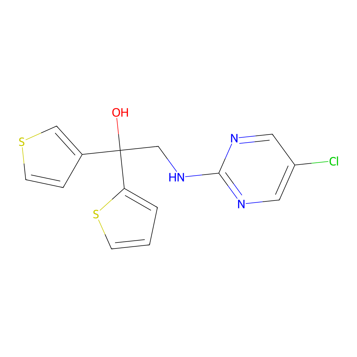 2-[(5-Chloropyrimidin-2-yl)amino]-1-(thiophen-2-yl)-1-(thiophen-3-yl)ethan-1-ol molecular structure, CAS 2379978-01-3