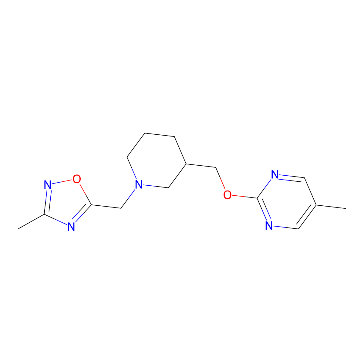 5-Methyl-2-({1-[(3-methyl-1,2,4-oxadiazol-5-yl)methyl]piperidin-3-yl}methoxy)pyrimidine molecular structure, CAS 2379978-05-7