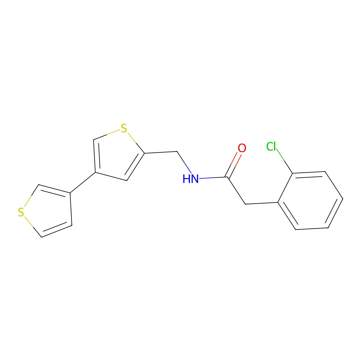 N-({[3,3'-bithiophene]-5-yl}methyl)-2-(2-chlorophenyl)acetamide molecular structure, CAS 2379978-06-8