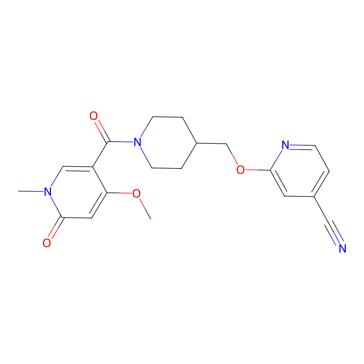 2-{[1-(4-Methoxy-1-methyl-6-oxo-1,6-dihydropyridine-3-carbonyl)piperidin-4-yl]methoxy}pyridine-4-carbonitrile molecular structure, CAS 2379978-08-0