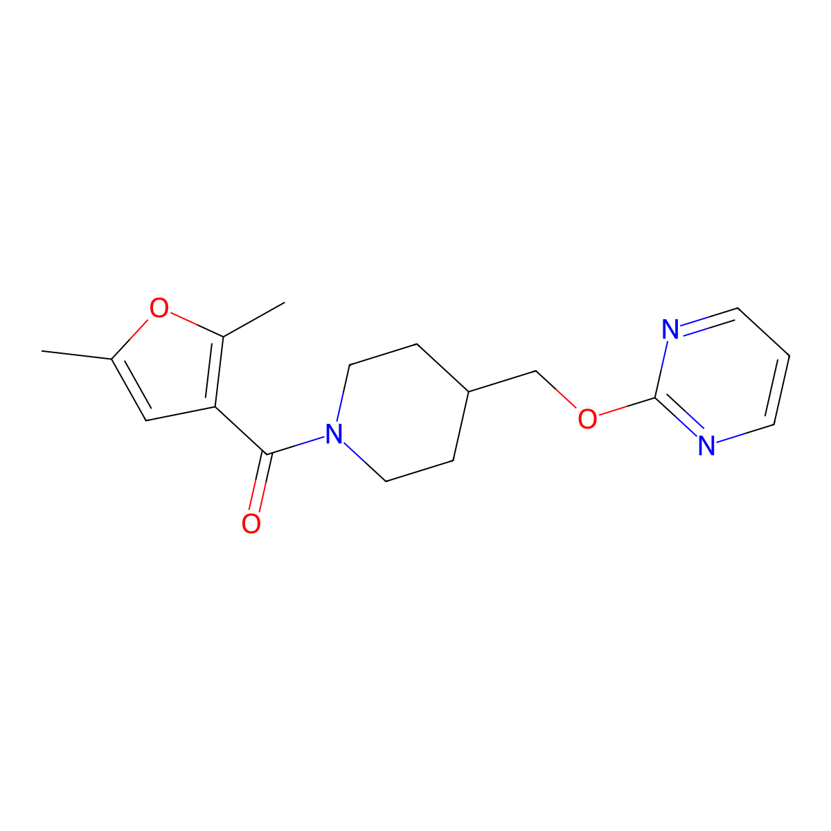 2-{[1-(2,5-Dimethylfuran-3-carbonyl)piperidin-4-yl]methoxy}pyrimidine molecular structure, CAS 2379978-11-5