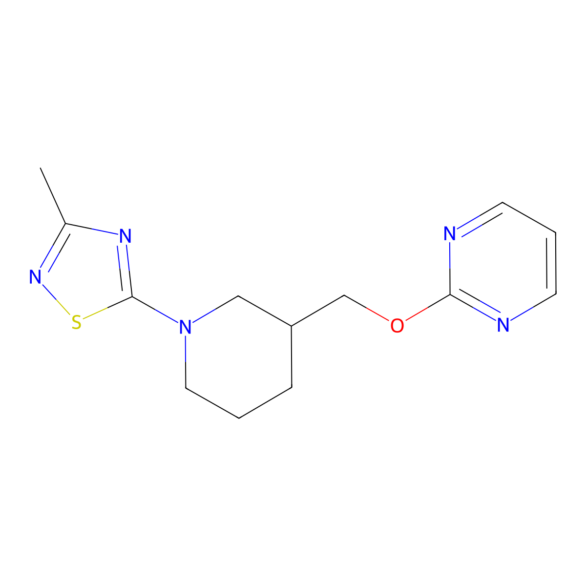 2-{[1-(3-Methyl-1,2,4-thiadiazol-5-yl)piperidin-3-yl]methoxy}pyrimidine molecular structure, CAS 2379978-13-7