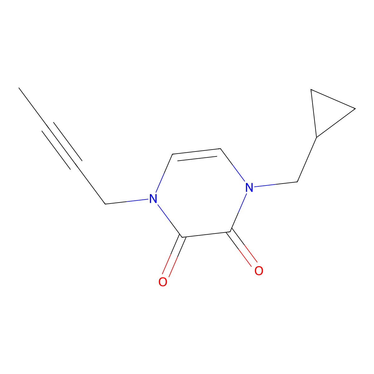 1-(But-2-yn-1-yl)-4-(cyclopropylmethyl)-1,2,3,4-tetrahydropyrazine-2,3-dione molecular structure, CAS 2379978-20-6
