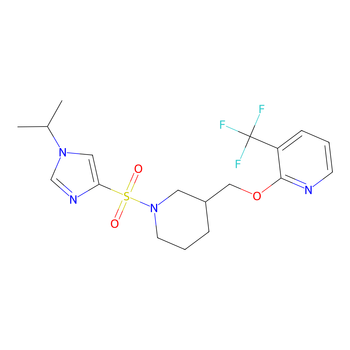2-[(1-{[1-(propan-2-yl)-1H-imidazol-4-yl]sulfonyl}piperidin-3-yl)methoxy]-3-(trifluoromethyl)pyridine molecular structure, CAS 2379978-23-9