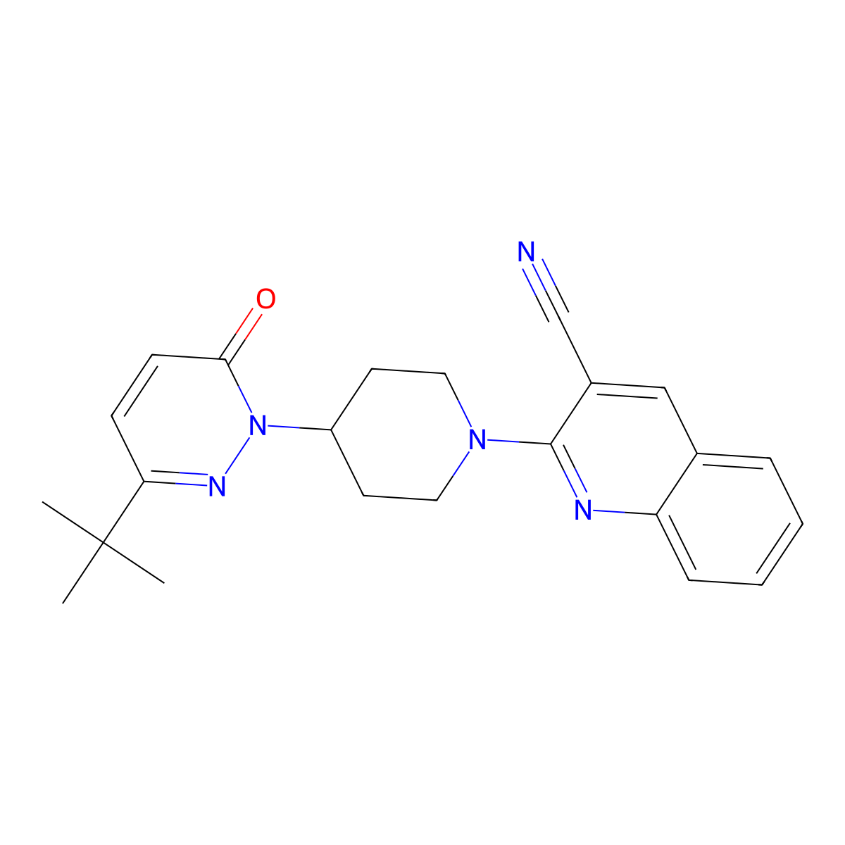 2-[4-(3-Tert-butyl-6-oxo-1,6-dihydropyridazin-1-yl)piperidin-1-yl]quinoline-3-carbonitrile molecular structure, CAS 2379978-24-0