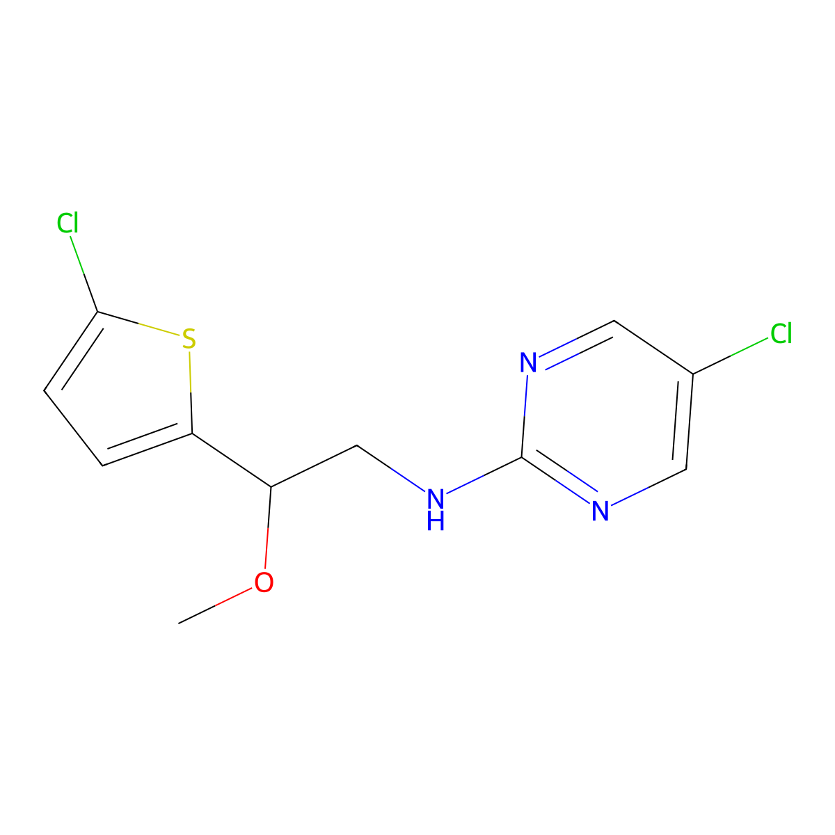 5-Chloro-N-[2-(5-chlorothiophen-2-yl)-2-methoxyethyl]pyrimidin-2-amine molecular structure, CAS 2379978-27-3
