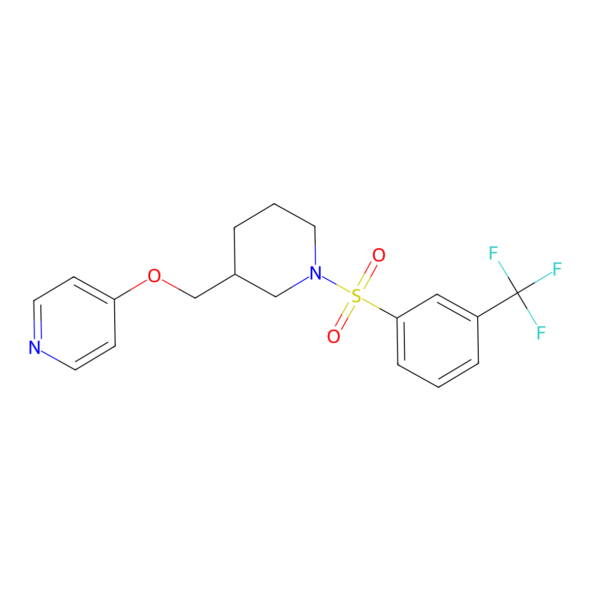 4-({1-[3-(Trifluoromethyl)benzenesulfonyl]piperidin-3-yl}methoxy)pyridine molecular structure, CAS 2379978-30-8