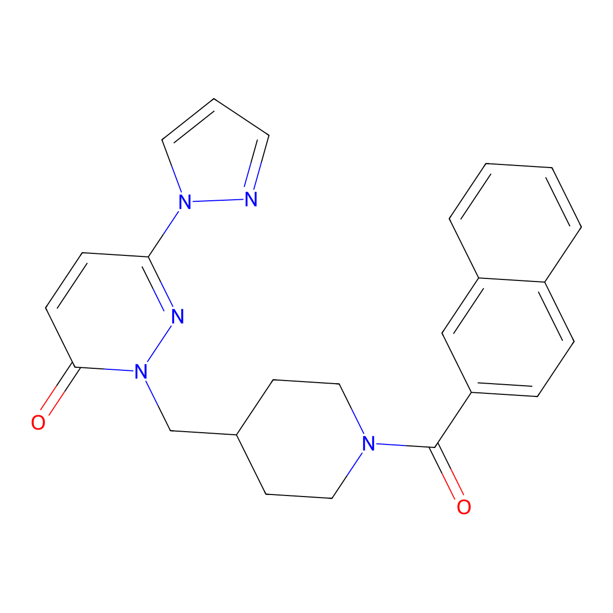 2-{[1-(naphthalene-2-carbonyl)piperidin-4-yl]methyl}-6-(1H-pyrazol-1-yl)-2,3-dihydropyridazin-3-one molecular structure, CAS 2379978-34-2