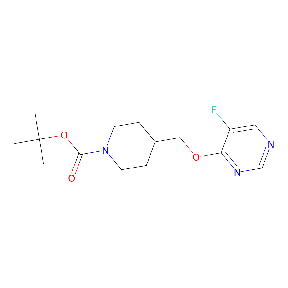 Tert-butyl 4-{[(5-fluoropyrimidin-4-yl)oxy]methyl}piperidine-1-carboxylate molecular structure, CAS 2379978-39-7