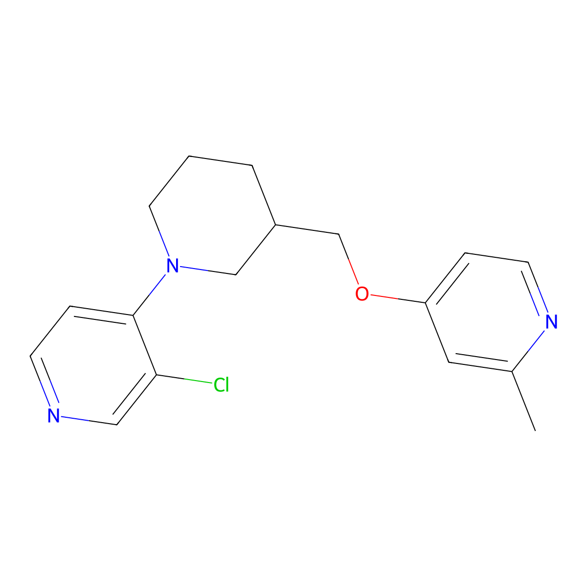 3-Chloro-4-(3-{[(2-methylpyridin-4-yl)oxy]methyl}piperidin-1-yl)pyridine molecular structure, CAS 2379978-47-7