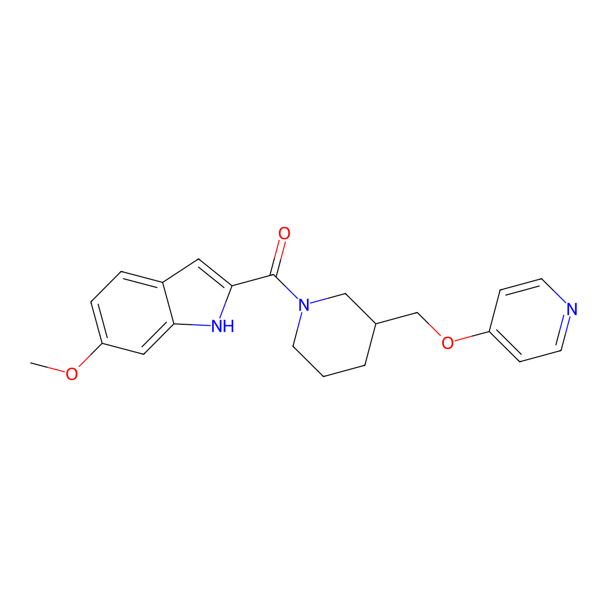 6-methoxy-2-{3-[(pyridin-4-yloxy)methyl]piperidine-1-carbonyl}-1H-indole molecular structure, CAS 2379978-59-1