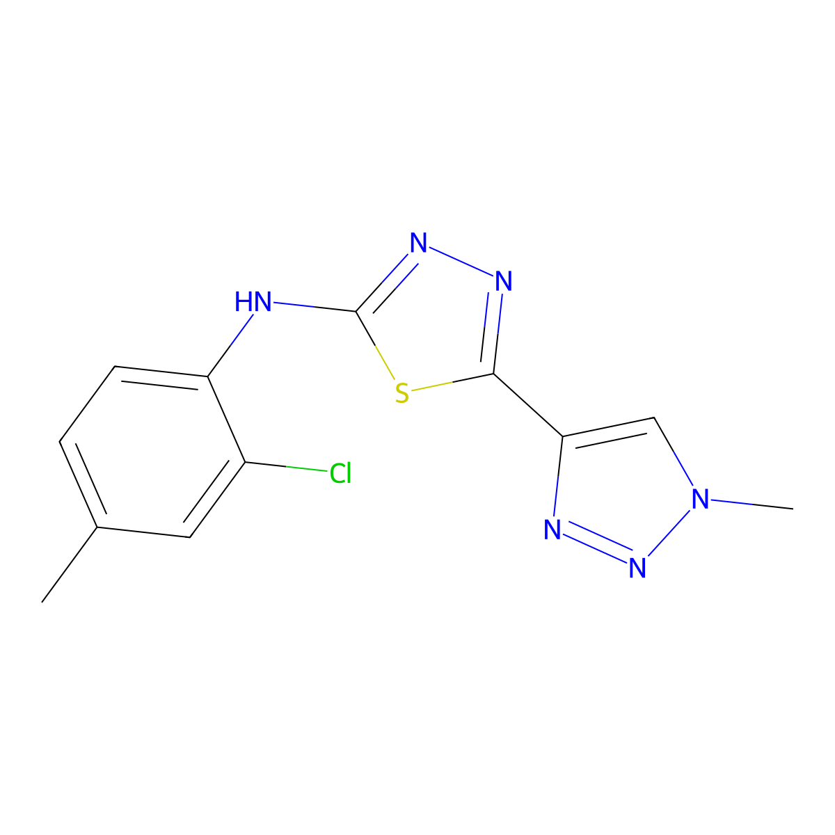 N-(2-chloro-4-methylphenyl)-5-(1-methyl-1H-1,2,3-triazol-4-yl)-1,3,4-thiadiazol-2-amine molecular structure, CAS 2379978-64-8