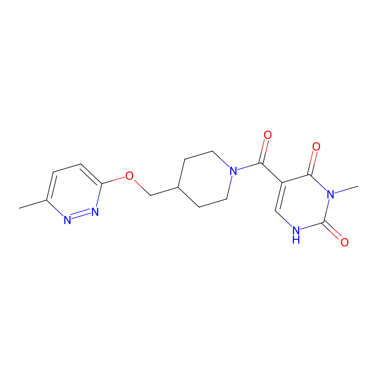 3-Methyl-5-(4-{[(6-methylpyridazin-3-yl)oxy]methyl}piperidine-1-carbonyl)-1,2,3,4-tetrahydropyrimidine-2,4-dione molecular structure, CAS 2379978-66-0