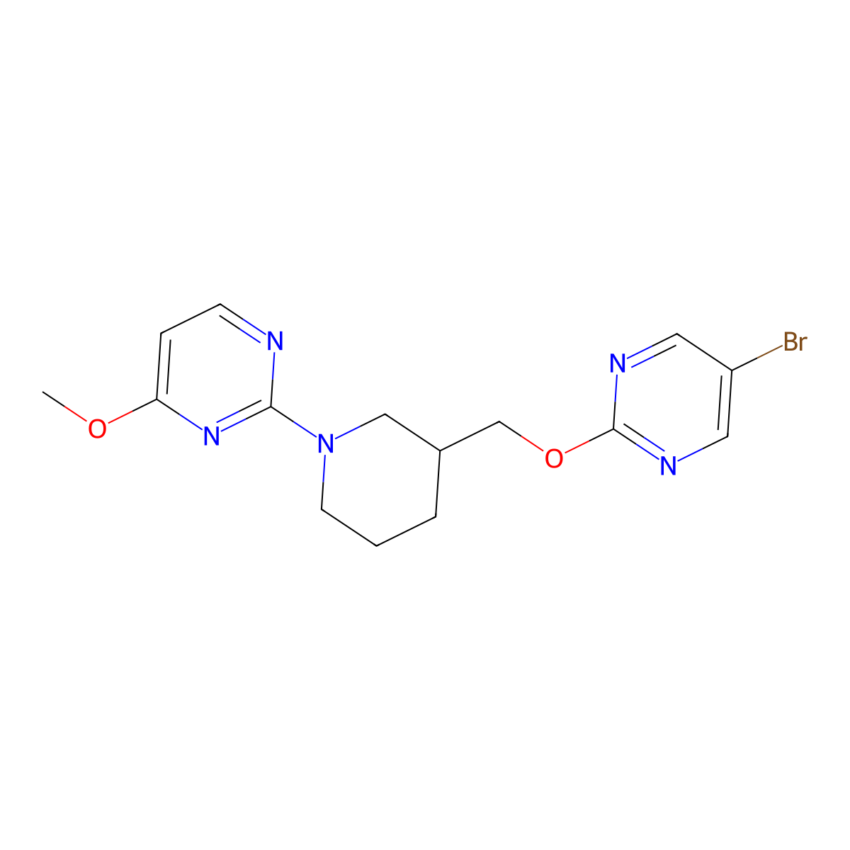 2-(3-{[(5-Bromopyrimidin-2-yl)oxy]methyl}piperidin-1-yl)-4-methoxypyrimidine molecular structure, CAS 2379978-72-8