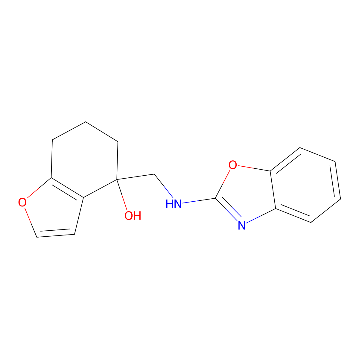 4-{[(1,3-Benzoxazol-2-yl)amino]methyl}-4,5,6,7-tetrahydro-1-benzofuran-4-ol molecular structure, CAS 2379978-76-2