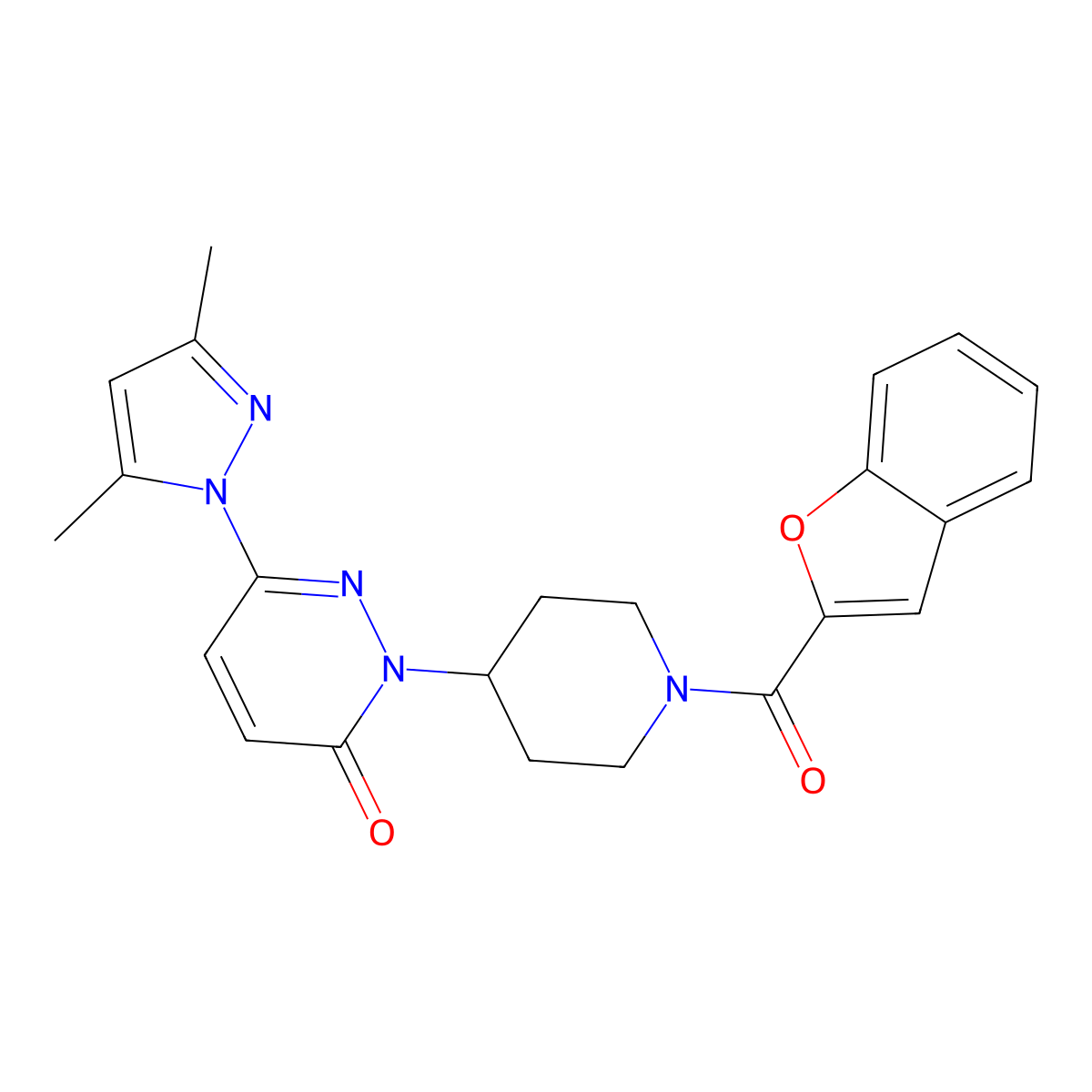 2-[1-(1-benzofuran-2-carbonyl)piperidin-4-yl]-6-(3,5-dimethyl-1H-pyrazol-1-yl)-2,3-dihydropyridazin-3-one molecular structure, CAS 2379978-81-9