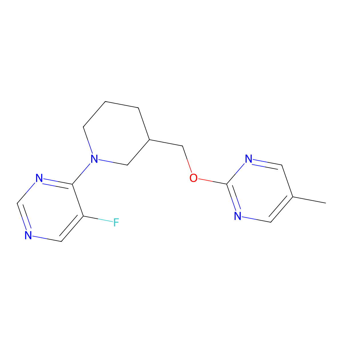 5-Fluoro-4-(3-{[(5-methylpyrimidin-2-yl)oxy]methyl}piperidin-1-yl)pyrimidine molecular structure, CAS 2379978-82-0
