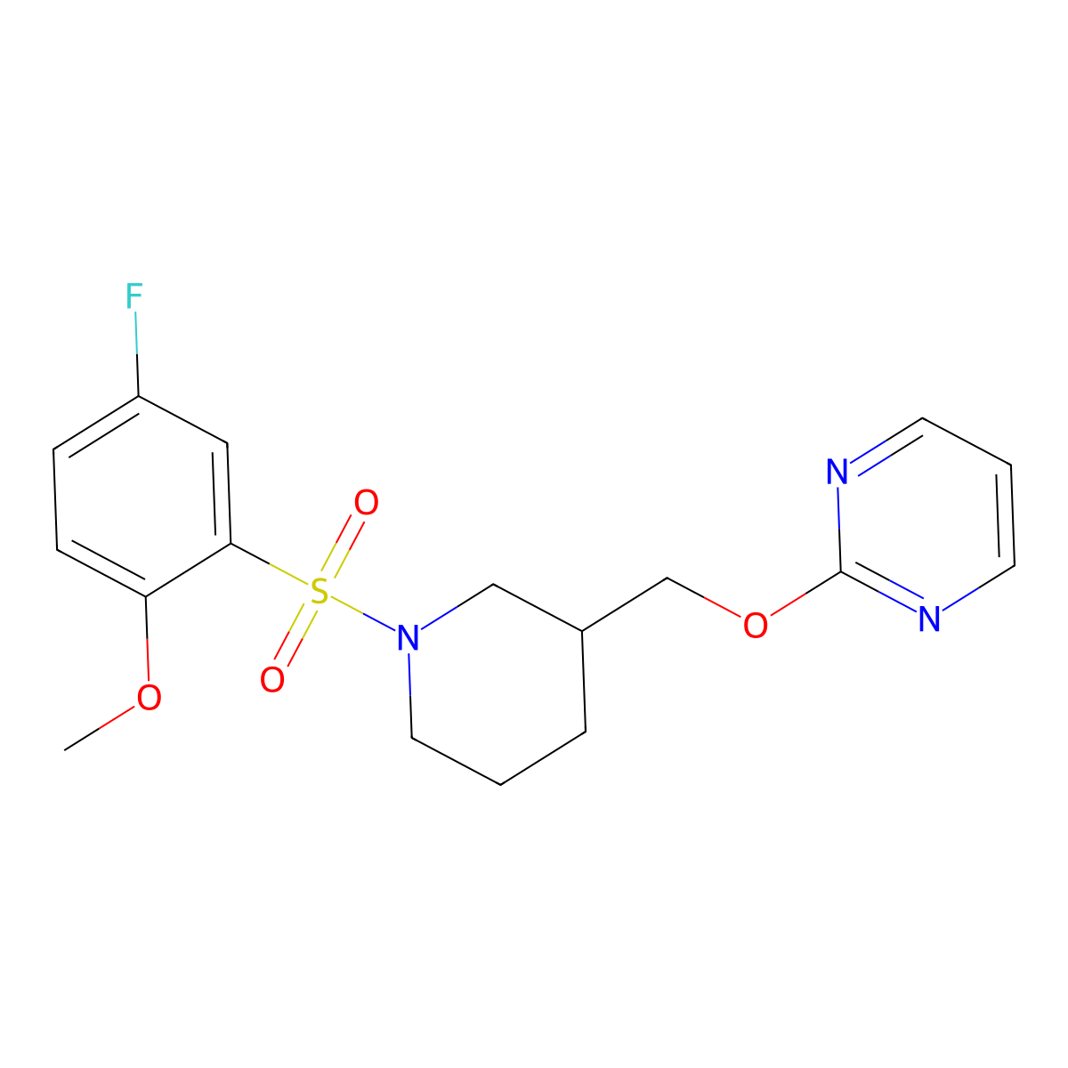 2-{[1-(5-Fluoro-2-methoxybenzenesulfonyl)piperidin-3-yl]methoxy}pyrimidine molecular structure, CAS 2379978-85-3