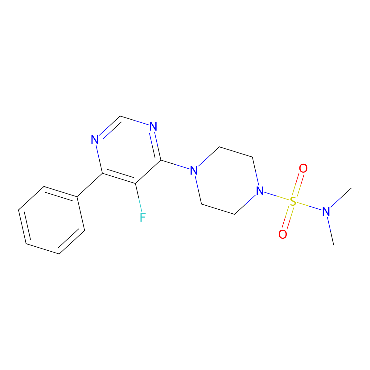 4-(5-Fluoro-6-phenylpyrimidin-4-yl)-N,N-dimethylpiperazine-1-sulfonamide molecular structure, CAS 2379983-62-5