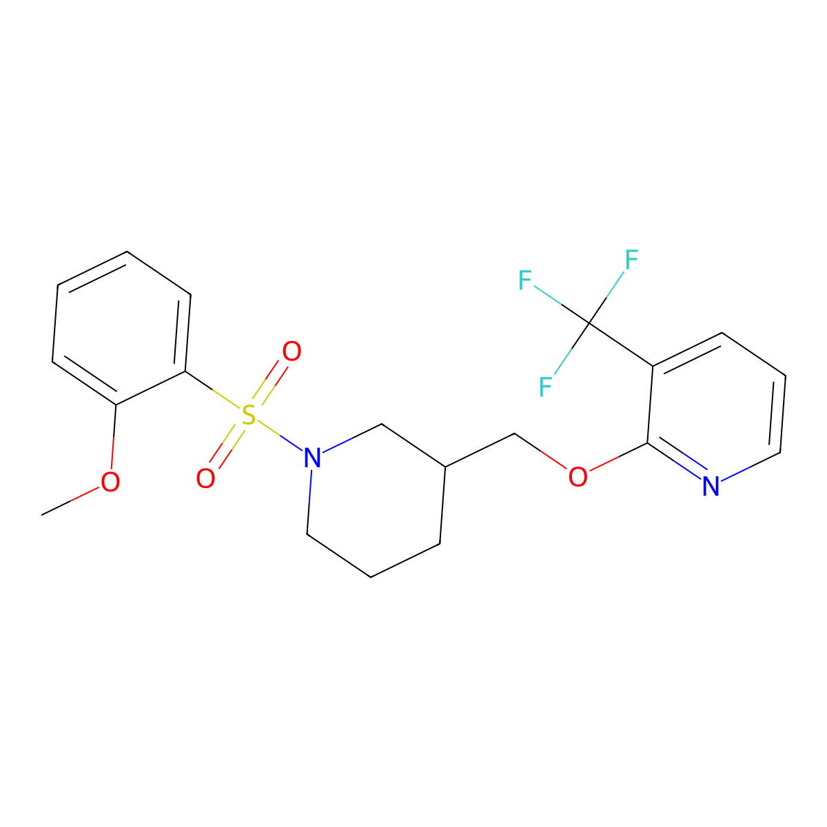 2-{[1-(2-Methoxybenzenesulfonyl)piperidin-3-yl]methoxy}-3-(trifluoromethyl)pyridine molecular structure, CAS 2379983-64-7