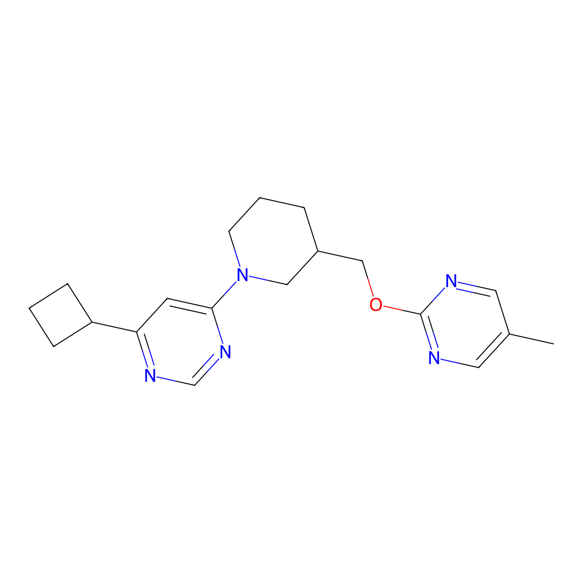 4-Cyclobutyl-6-(3-{[(5-methylpyrimidin-2-yl)oxy]methyl}piperidin-1-yl)pyrimidine molecular structure, CAS 2379983-68-1