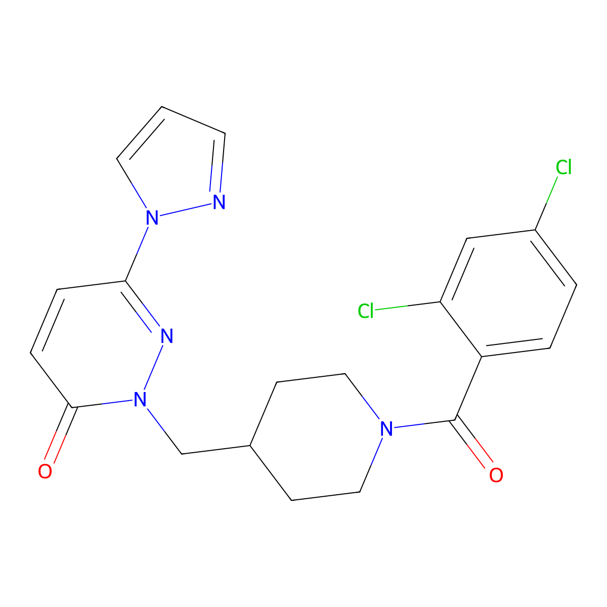 2-{[1-(2,4-dichlorobenzoyl)piperidin-4-yl]methyl}-6-(1H-pyrazol-1-yl)-2,3-dihydropyridazin-3-one molecular structure, CAS 2379983-71-6