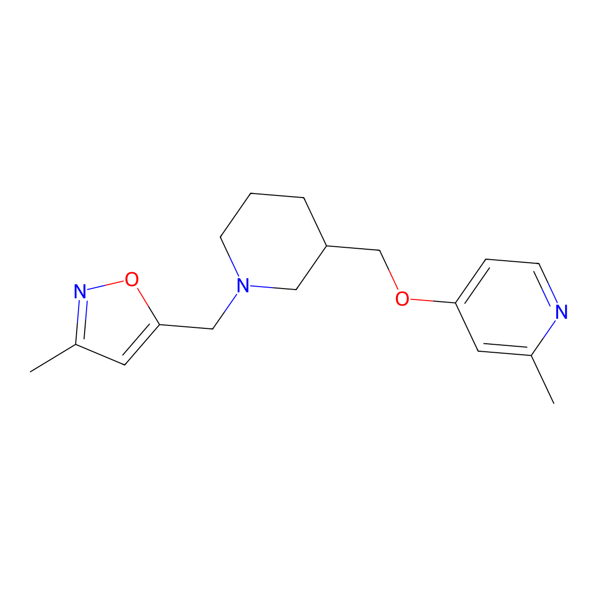 2-Methyl-4-({1-[(3-methyl-1,2-oxazol-5-yl)methyl]piperidin-3-yl}methoxy)pyridine molecular structure, CAS 2379983-74-9
