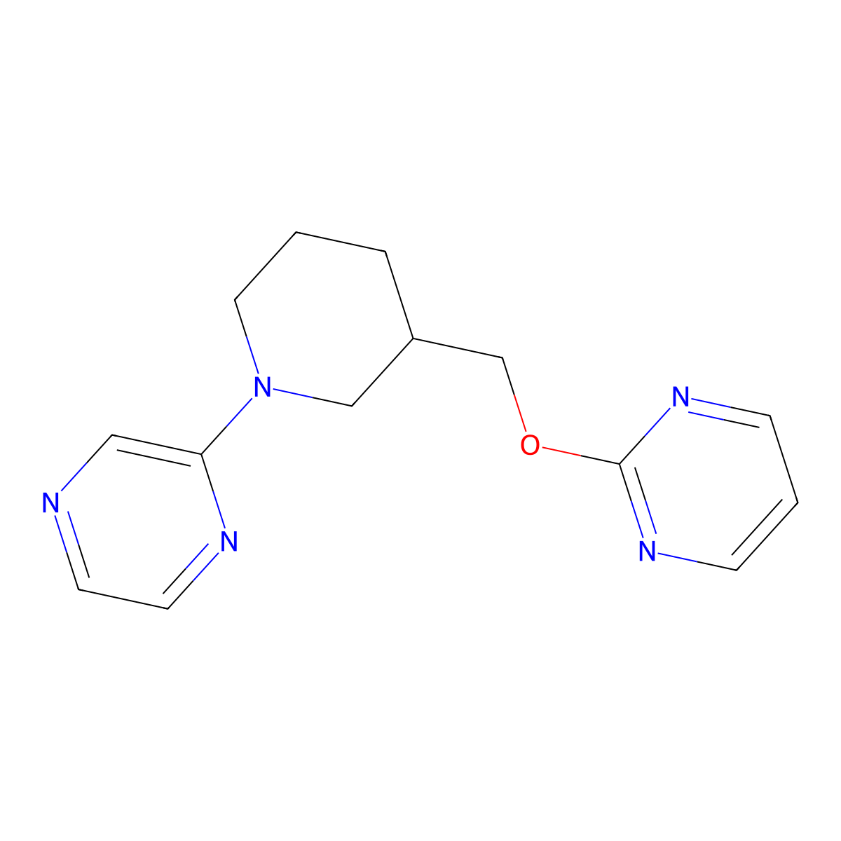 2-{3-[(Pyrimidin-2-yloxy)methyl]piperidin-1-yl}pyrazine molecular structure, CAS 2379983-76-1