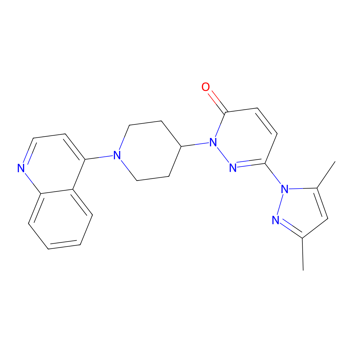 6-(3,5-dimethyl-1H-pyrazol-1-yl)-2-[1-(quinolin-4-yl)piperidin-4-yl]-2,3-dihydropyridazin-3-one molecular structure, CAS 2379983-79-4