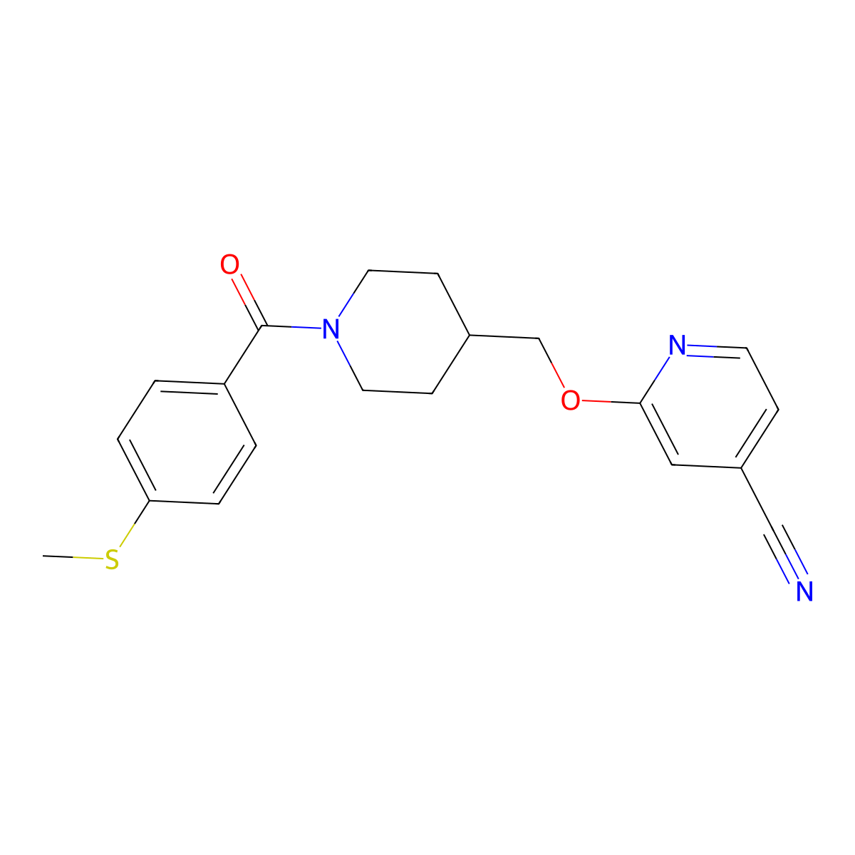 2-({1-[4-(Methylsulfanyl)benzoyl]piperidin-4-yl}methoxy)pyridine-4-carbonitrile molecular structure, CAS 2379983-80-7