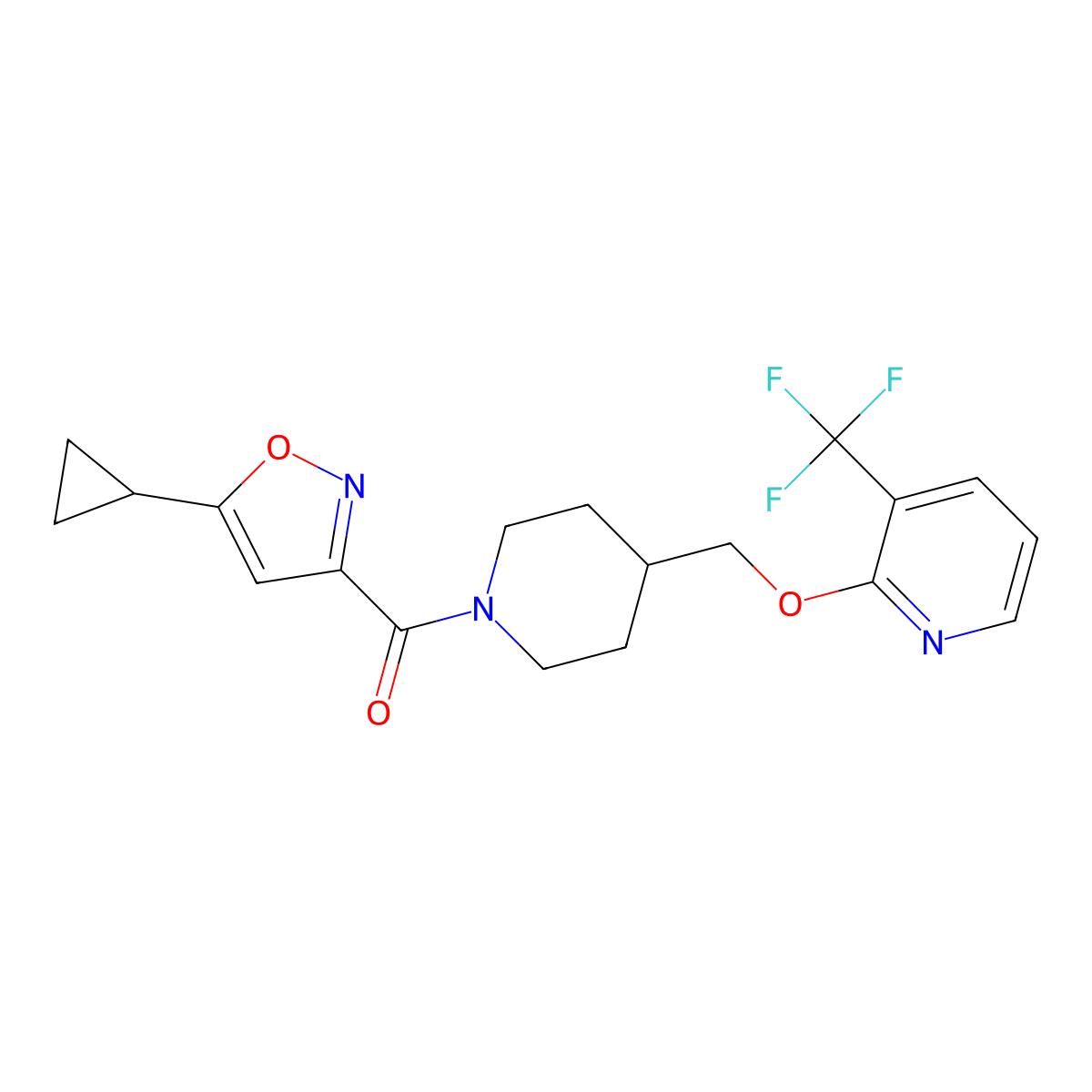 2-{[1-(5-Cyclopropyl-1,2-oxazole-3-carbonyl)piperidin-4-yl]methoxy}-3-(trifluoromethyl)pyridine molecular structure, CAS 2379983-82-9