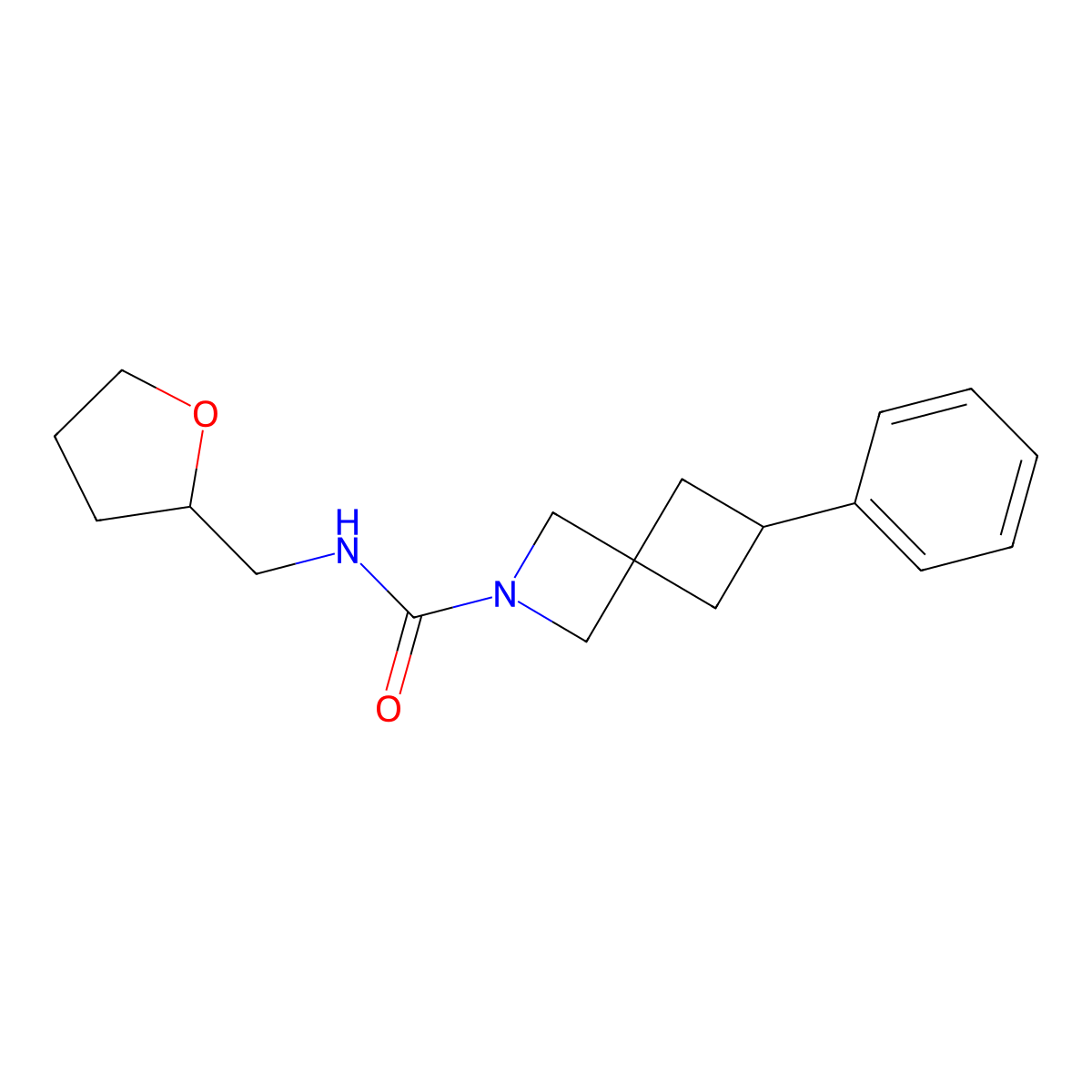 N-[(oxolan-2-yl)methyl]-6-phenyl-2-azaspiro[3.3]heptane-2-carboxamide molecular structure, CAS 2379983-88-5
