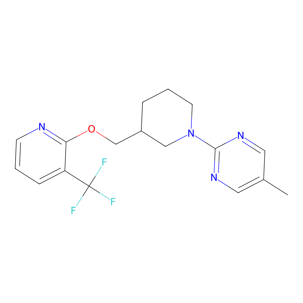 5-Methyl-2-[3-({[3-(trifluoromethyl)pyridin-2-yl]oxy}methyl)piperidin-1-yl]pyrimidine molecular structure, CAS 2379983-89-6