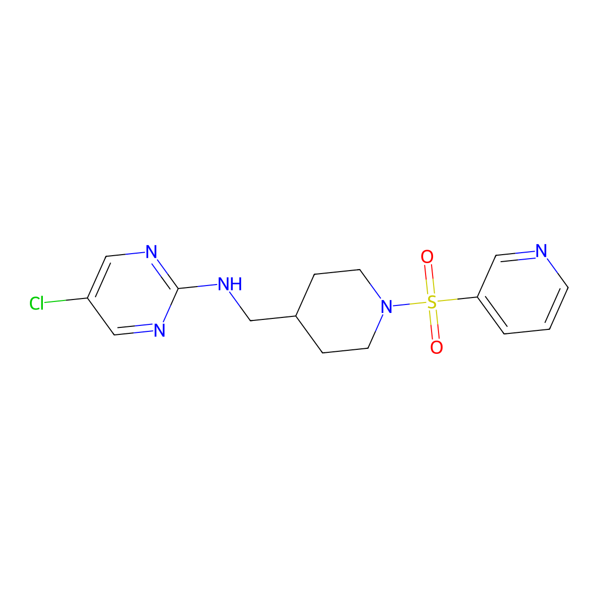 5-chloro-N-{[1-(pyridine-3-sulfonyl)piperidin-4-yl]methyl}pyrimidin-2-amine molecular structure, CAS 2379983-91-0