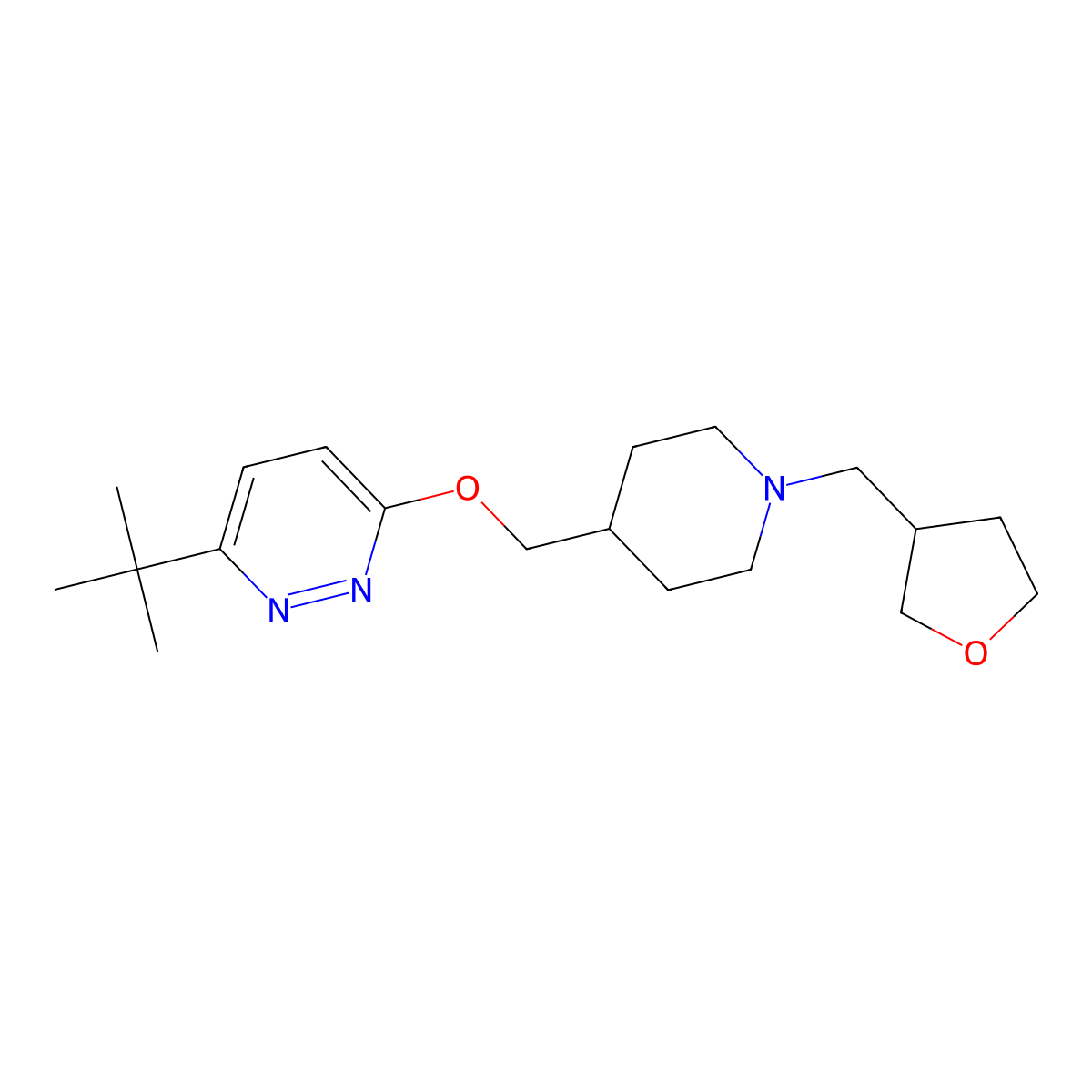 3-Tert-butyl-6-({1-[(oxolan-3-yl)methyl]piperidin-4-yl}methoxy)pyridazine molecular structure, CAS 2379983-92-1