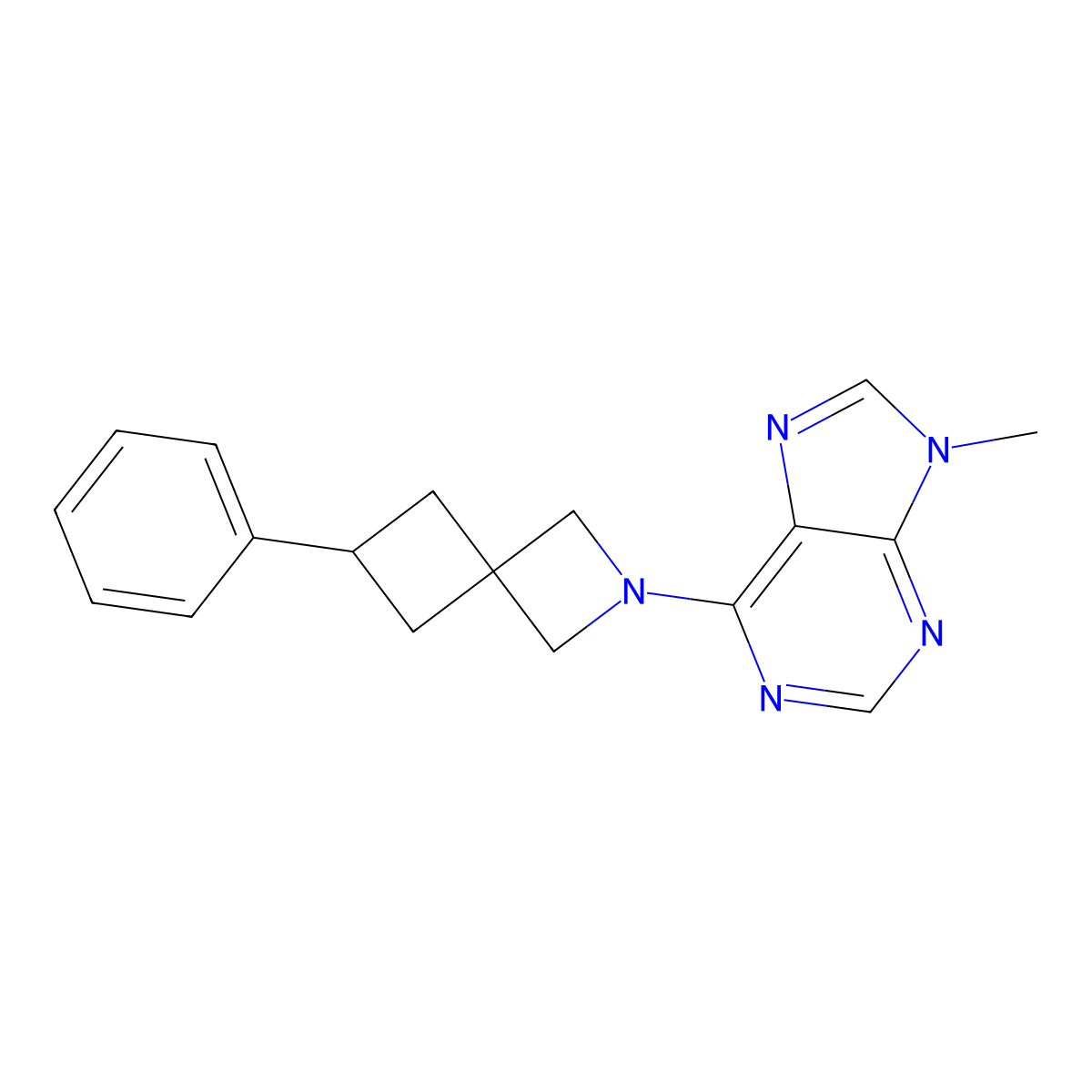9-methyl-6-{6-phenyl-2-azaspiro[3.3]heptan-2-yl}-9H-purine molecular structure, CAS 2379983-96-5