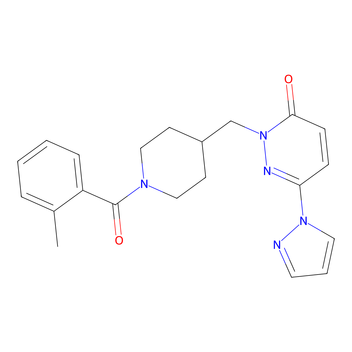 2-{[1-(2-methylbenzoyl)piperidin-4-yl]methyl}-6-(1H-pyrazol-1-yl)-2,3-dihydropyridazin-3-one molecular structure, CAS 2379983-99-8