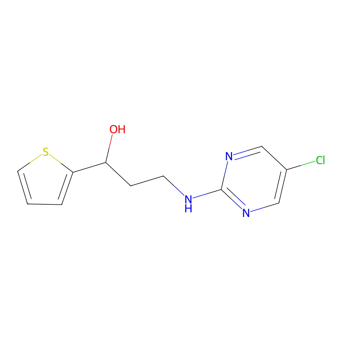 3-[(5-Chloropyrimidin-2-yl)amino]-1-(thiophen-2-yl)propan-1-ol molecular structure, CAS 2379984-02-6