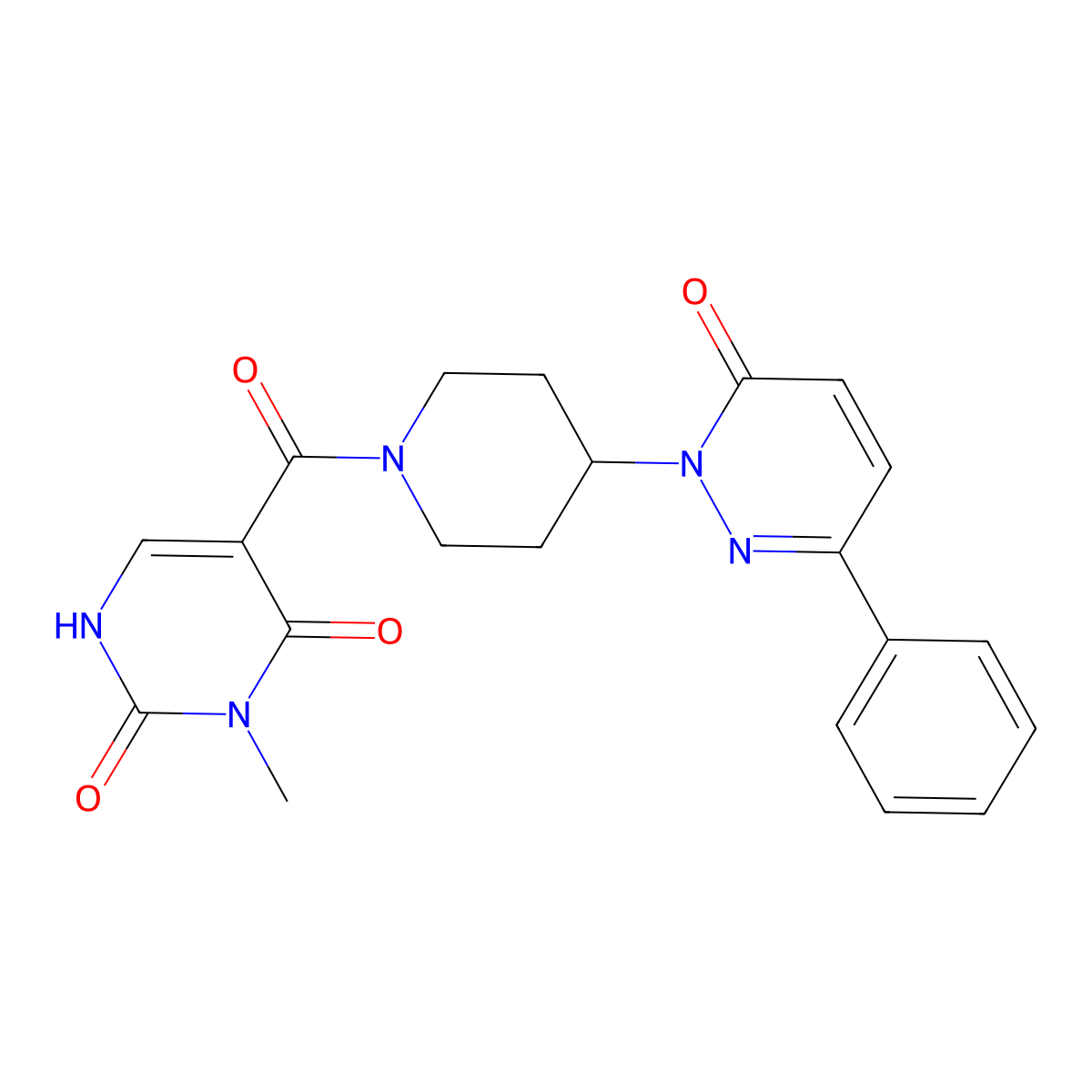 3-Methyl-5-[4-(6-oxo-3-phenyl-1,6-dihydropyridazin-1-yl)piperidine-1-carbonyl]-1,2,3,4-tetrahydropyrimidine-2,4-dione molecular structure, CAS 2379984-04-8