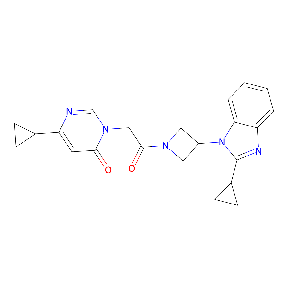 6-cyclopropyl-3-{2-[3-(2-cyclopropyl-1H-1,3-benzodiazol-1-yl)azetidin-1-yl]-2-oxoethyl}-3,4-dihydropyrimidin-4-one molecular structure, CAS 2379984-07-1