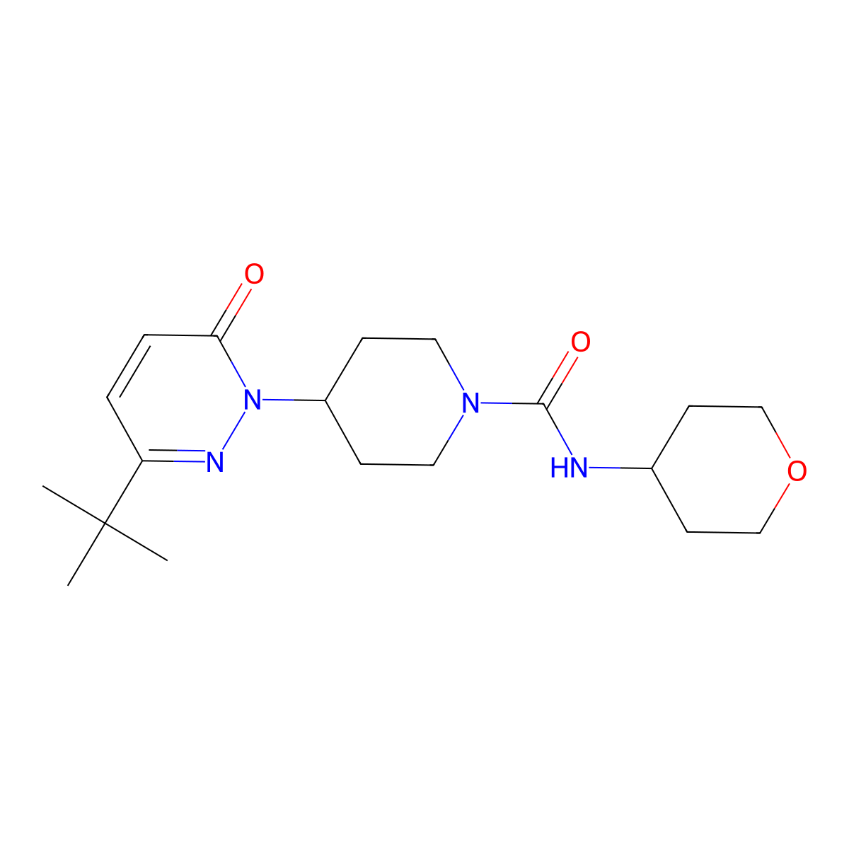 4-(3-tert-butyl-6-oxo-1,6-dihydropyridazin-1-yl)-N-(oxan-4-yl)piperidine-1-carboxamide molecular structure, CAS 2379984-08-2