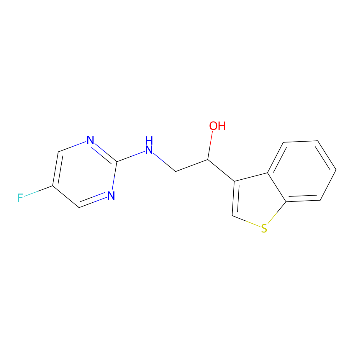 1-(1-Benzothiophen-3-yl)-2-[(5-fluoropyrimidin-2-yl)amino]ethan-1-ol molecular structure, CAS 2379984-09-3