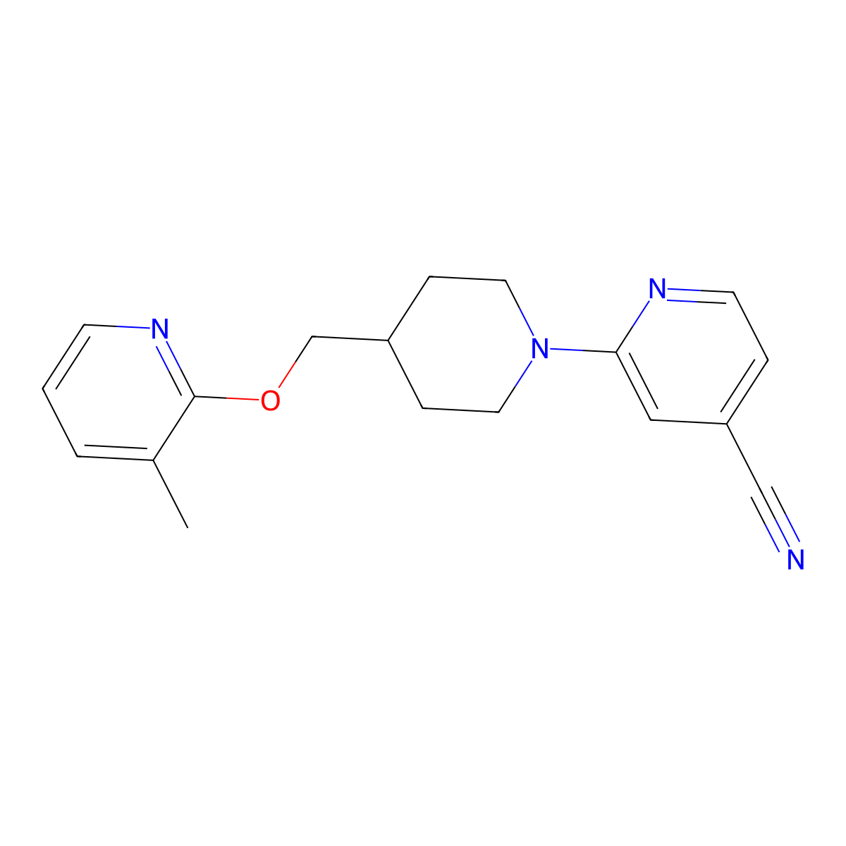 2-(4-{[(3-Methylpyridin-2-yl)oxy]methyl}piperidin-1-yl)pyridine-4-carbonitrile molecular structure, CAS 2379984-17-3