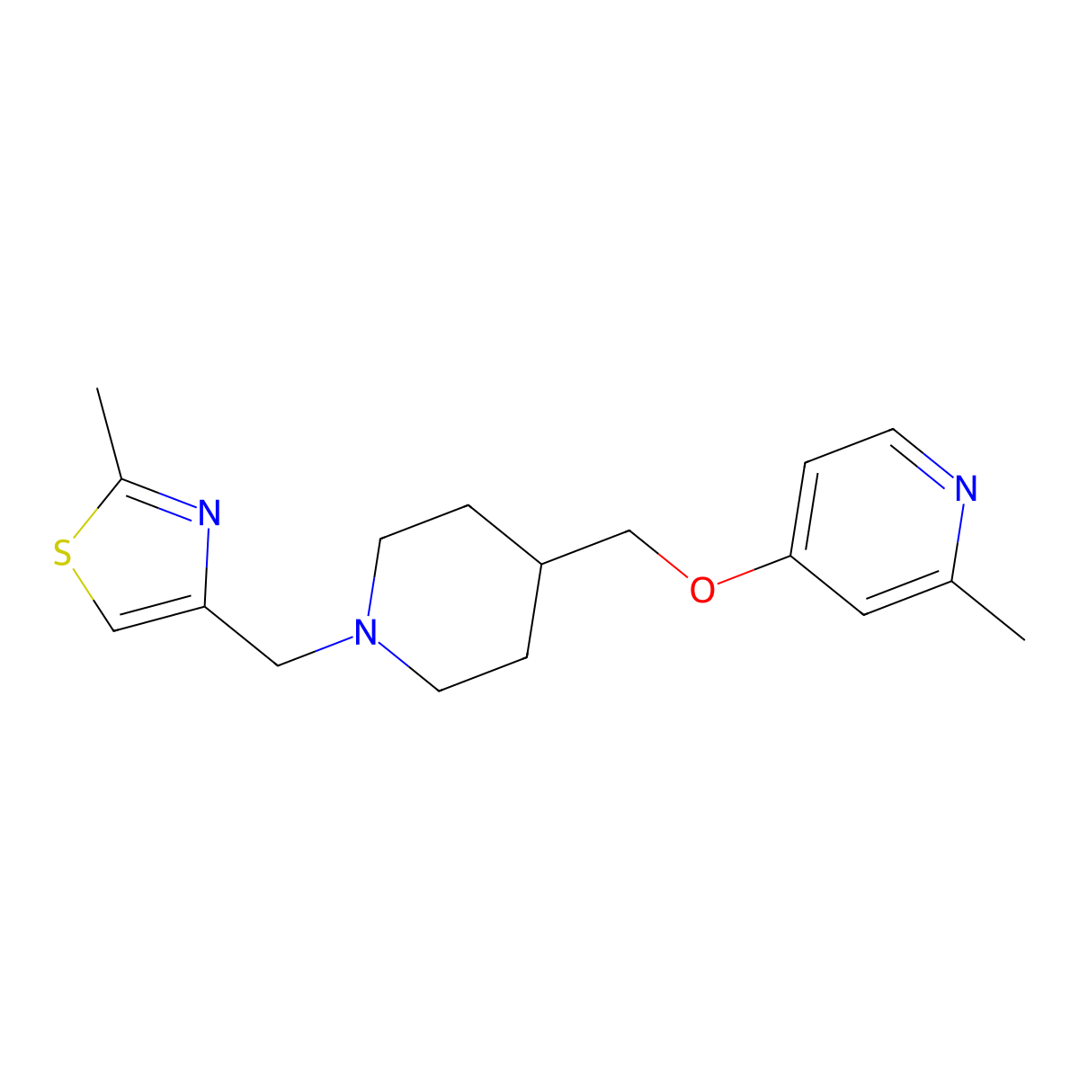 2-Methyl-4-({1-[(2-methyl-1,3-thiazol-4-yl)methyl]piperidin-4-yl}methoxy)pyridine molecular structure, CAS 2379984-19-5