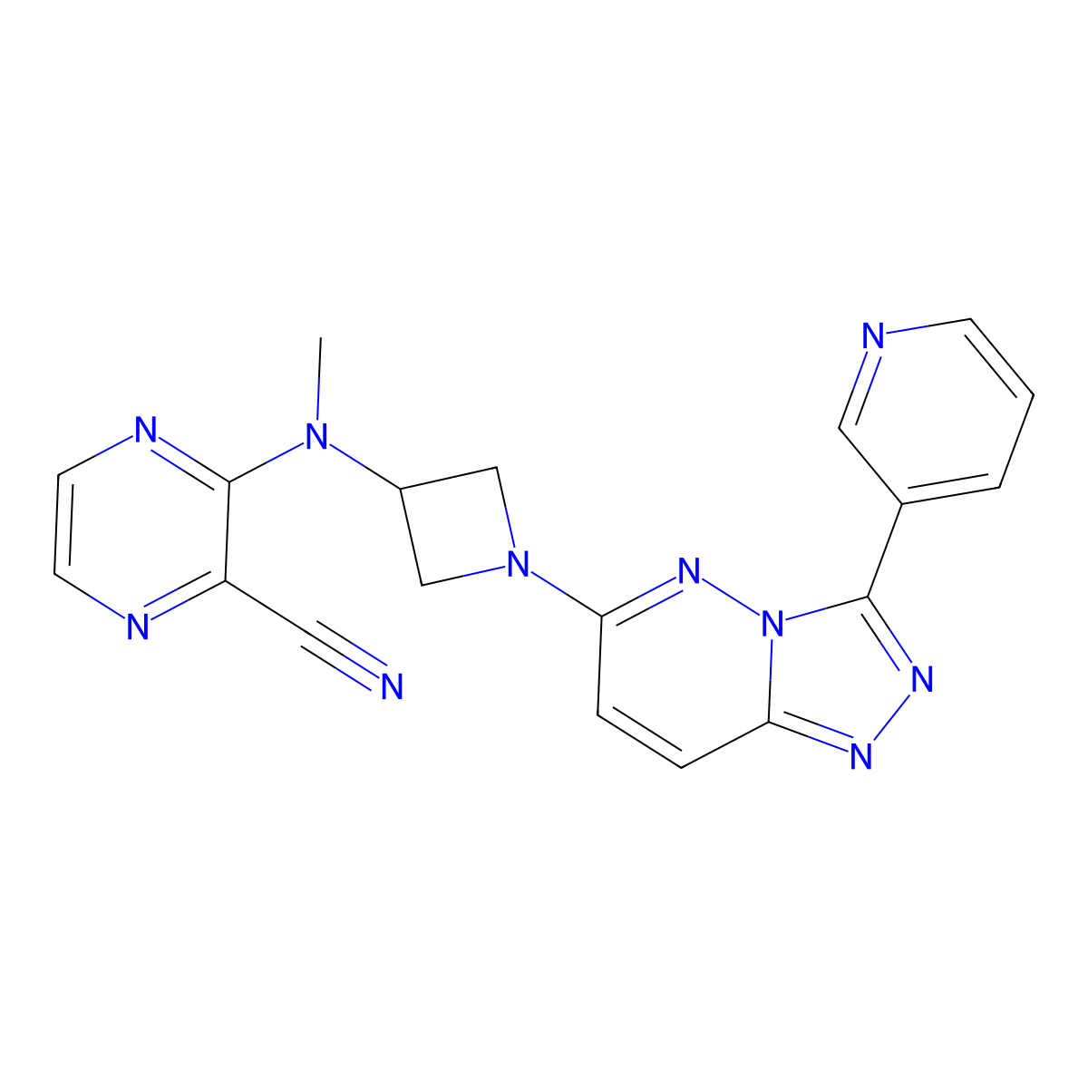 3-[Methyl({1-[3-(pyridin-3-yl)-[1,2,4]triazolo[4,3-b]pyridazin-6-yl]azetidin-3-yl})amino]pyrazine-2-carbonitrile molecular structure, CAS 2379984-22-0