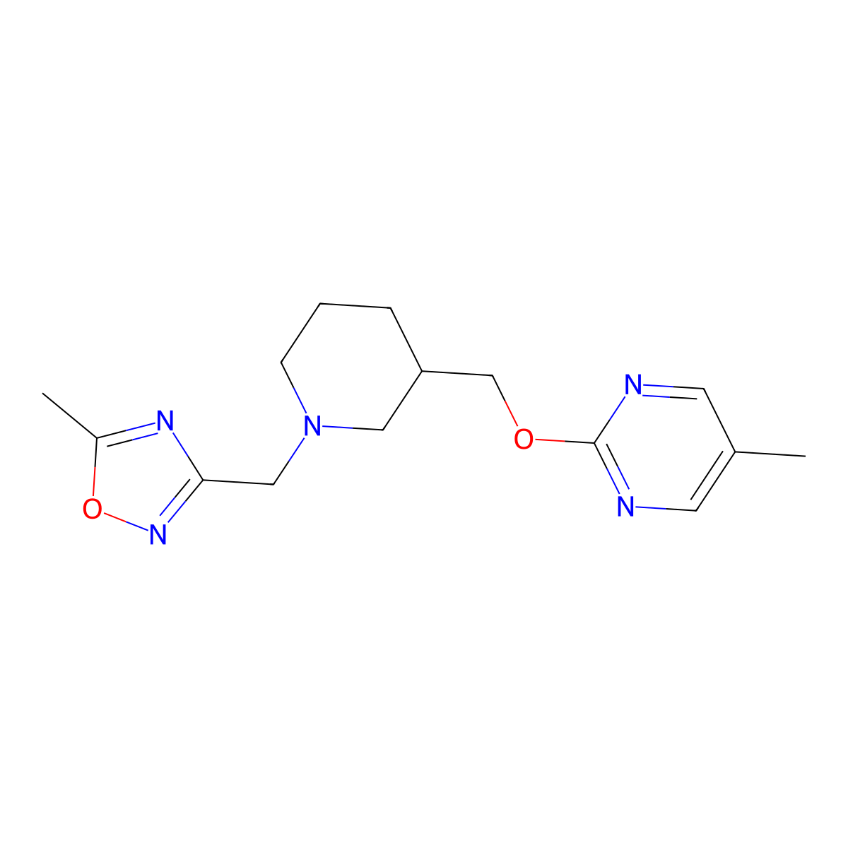 5-Methyl-2-({1-[(5-methyl-1,2,4-oxadiazol-3-yl)methyl]piperidin-3-yl}methoxy)pyrimidine molecular structure, CAS 2379984-24-2
